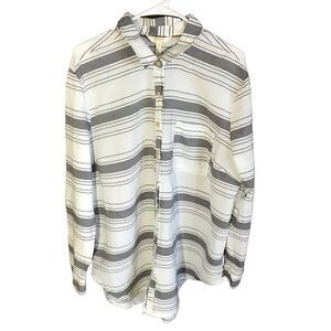 Matilda Jane with Joanna Gaines Top blouse lace Sz XXL gray striped cotton